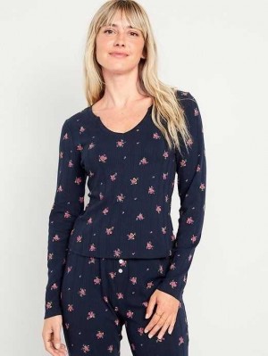 Old Navy Pointelle Knit Pajama Top Pyjama Damen Navy | 5961EBMAW