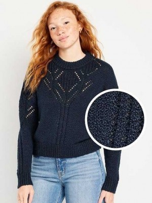 Old Navy Pointelle Pullover Strickjacke Damen Navy | 0386NASVJ