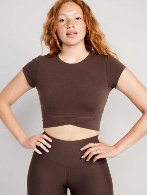 Old Navy PowerChill Cropped Cross-Front T-Shirt Lauftop Damen French Roast | 2834TFJIX