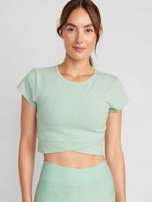 Old Navy PowerChill Cropped Cross-Front T-Shirt Lauftop Damen Briny Water | 9364NDKGX