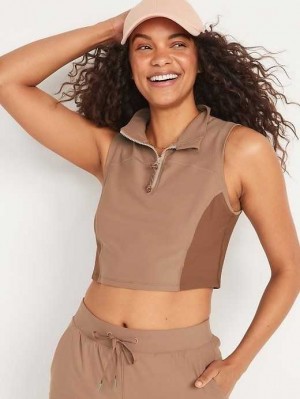 Old Navy PowerSoft 1/2-Zip Ärmellose Cropped Top Lauftop Damen Rare Earth | 4689KCXWM