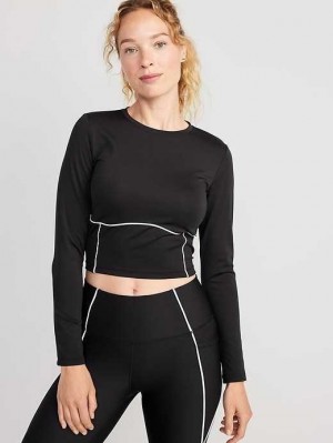 Old Navy PowerSoft Cropped Top Lauftop Damen Schwarz Weiß | 1967NXWMQ