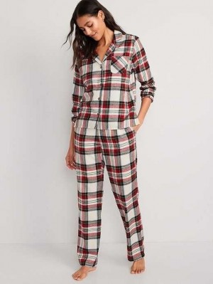 Old Navy Printed Flannel Pajama Set Pyjama Damen Weiß | 2940TUXAL