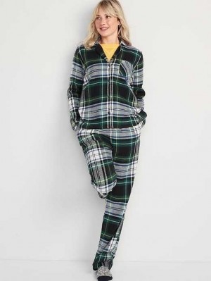 Old Navy Printed Flannel Pajama Set Pyjama Damen Grün | 3694SRVKY