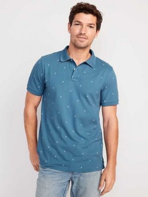 Old Navy Printed Klassische Fit Pique Polo Polo Shirts Herren Blau | 3764NKWYV