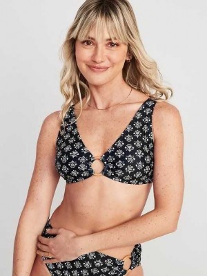 Old Navy Printed O-Ring Bikini Swim Top Badeanzüge Damen Schwarz Blumen | 4897HRLCV
