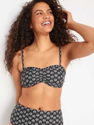 Old Navy Printed Ruffle-Trim Ruched Bikini Swim Top Badeanzüge Damen Schwarz Blumen | 6042BFKQE