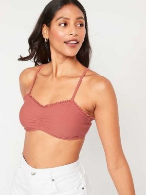 Old Navy Printed Ruffle-Trim Ruched Bikini Swim Top Badeanzüge Damen Braun | 1269BWHRI