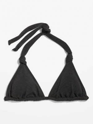 Old Navy Pucker Triangle Halter Bikini Swim Top Badeanzüge Damen Schwarz | 1728XIKNJ