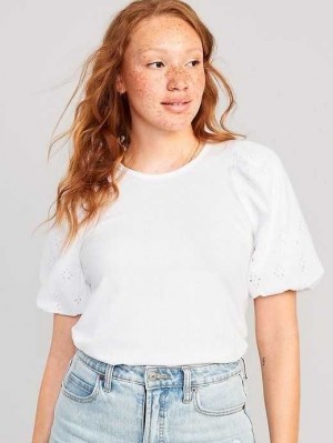 Old Navy Puff-Sleeve Cutwork Top T-shirts Damen Weiß | 8946CQHIR