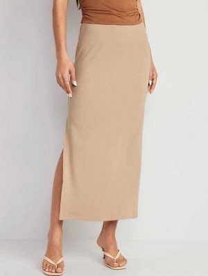 Old Navy Pull-On Rib-Knit Maxi Skirt GolfSkirts Damen Beige | 4623UVFCO