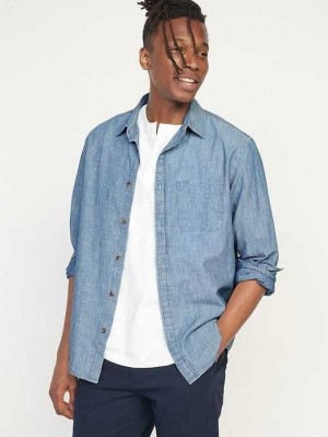 Old Navy Regular-Fit Chambray Everyday Non-Stretch Shirt Hemd Herren Blau | 4162RPHLX