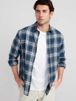 Old Navy Regular-Fit Everyday Non-Stretch Linen-Blend Shirt Hemd Herren Blau | 5736LMBVW