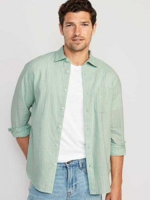 Old Navy Regular-Fit Everyday Non-Stretch Linen-Blend Shirt Hemd Herren Grün | 7541UCMHN