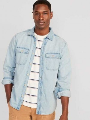 Old Navy Regular-Fit Non-Stretch Jean Workwear Shirt Hemd Herren Hellwaschen | 8509WEJBG