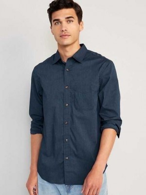 Old Navy Regular Fit Built-In Flex Everyday Poplin Shirt Hemd Herren Navy | 0753UAWBE