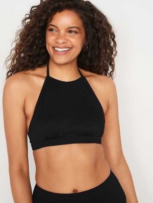 Old Navy Rib-Knit Halter Bikini Swim Top Badeanzüge Damen Ebony | 2314CTGBR