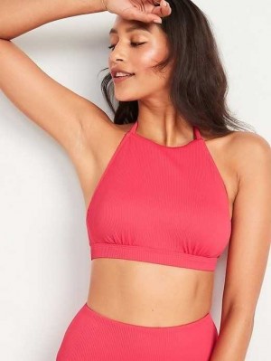Old Navy Rib-Knit Halter Bikini Swim Top Badeanzüge Damen Dunkelrot | 0193CPTQY