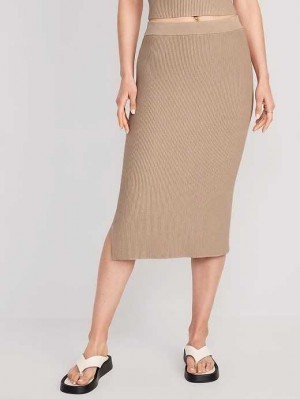 Old Navy Rib-Knit Midi Skirt Strickjacke Damen Beige | 9276NOFIW