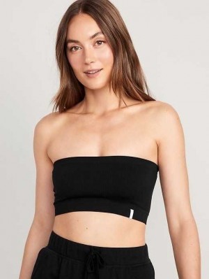 Old Navy Rib-Knit Seamless Bandeau Bralette Top BHs Damen Schwarz | 9512NWDJE