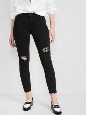 Old Navy Rockstar Super-Schlank Raw-Edge Ankle Jeans Jeans Damen Schwarz | 0758XWSYV