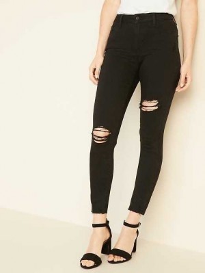 Old Navy Rockstar Super-Schlank Raw-Edge Ankle Jeans Jeans Damen Blackjack Ripped | 9871IHEUR