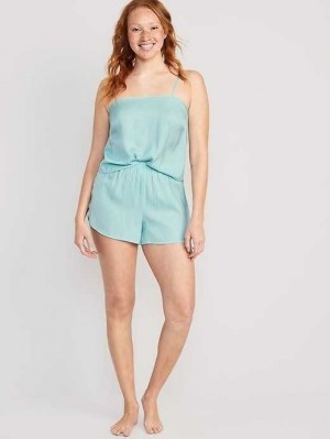 Old Navy Satin Lounge Tank Top and Shorts Set Pyjama Damen Blau | 0452KYEWB