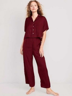 Old Navy Satin Pajama Set Pyjama Damen Rot Bordeaux | 7056DNQHJ