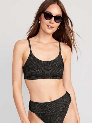 Old Navy Scoop-Neck Metallic Shine Bikini Swim Top Badeanzüge Damen Schwarz | 8637SRUVT