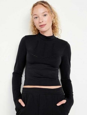Old Navy Seamless Cropped Performance Top Lauftop Damen Schwarz | 2609JWLEH
