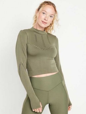 Old Navy Seamless Cropped Performance Top Lauftop Damen Grau | 5219QEGNL