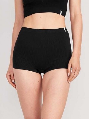 Old Navy Seamless Rib-Knit Boyshort Underwear Unterwäsche Damen Schwarz | 8239SIPLB