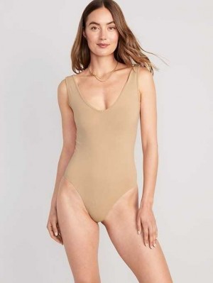 Old Navy Seamless V-Neck Tank Bodysuit Unterwäsche Damen Braun | 3521BWEYM