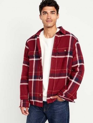 Old Navy Sherpa-Gefütterte Flannel Shacket Mäntel Herren Bordeaux | 9430KAYCL