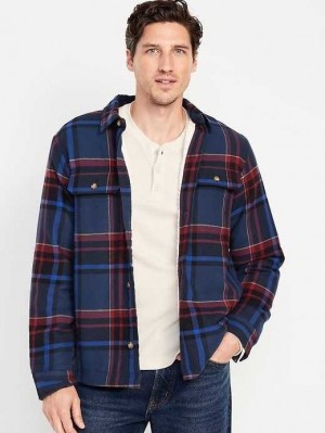 Old Navy Sherpa-Gefütterte Flannel Shacket Mäntel Herren Navy | 9521LBQEZ