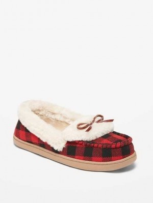 Old Navy Sherpa-Gefütterte Gingham Cozy Moccasin Slippers Hausschuhe Damen Rot | 6870ZDJQE