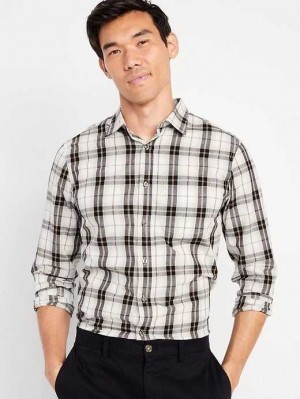 Old Navy Slim-Fit Built-In Flex Everyday Shirt Hemd Herren Weiß Braun | 6251YUIBL