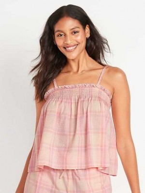 Old Navy Smocked Plaid Pajama Swing Cami Top Pyjama Damen Weiß Rosa | 4782ORFLA