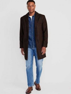 Old Navy Soft-Brushed Plaid Button-Front Topcoat Mäntel Herren Braun | 6194JRSAW