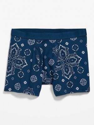 Old Navy Soft-Washed Built-In Flex Printed Boxer-Brief Underwear Unterwäsche Herren Blau | 8479ZSIOU