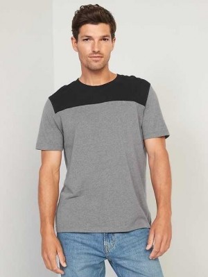 Old Navy Soft-Washed Color-Block Football T-Shirt T-shirts Herren Grau Schwarz | 0254BZUMW