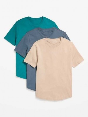 Old Navy Soft-Washed Curved-Hem T-Shirt 3-Pack T-shirts Herren Türkis Grau | 8396BGHAP