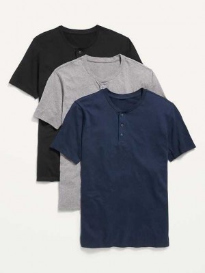 Old Navy Soft-Washed Henley T-Shirt 3-Pack T-shirts Herren Mehrfarbig | 7968BYVZD