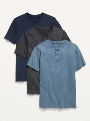 Old Navy Soft-Washed Henley T-Shirt 3-Pack T-shirts Herren Wintry Waters | 8610XGZCA