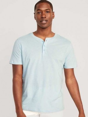 Old Navy Soft-Washed Kurzes-Sleeve Henley T-Shirt T-shirts Herren Blau | 1807TWPYL