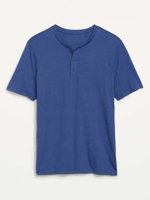 Old Navy Soft-Washed Kurzes-Sleeve Henley T-Shirt T-shirts Herren Mariana Trench | 2378TZDCX