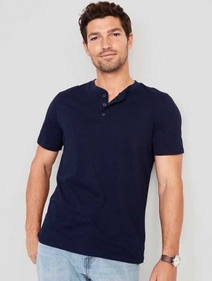 Old Navy Soft-Washed Kurzes-Sleeve Henley T-Shirt T-shirts Herren Navy | 3804OBKQS