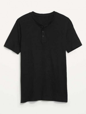 Old Navy Soft-Washed Kurzes-Sleeve Henley T-Shirt T-shirts Herren Schwarz | 5627UCLDR