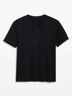 Old Navy Soft-Washed Kurzes-Sleeve Henley T-Shirt T-shirts Herren Schwarz | 5861CTPYV