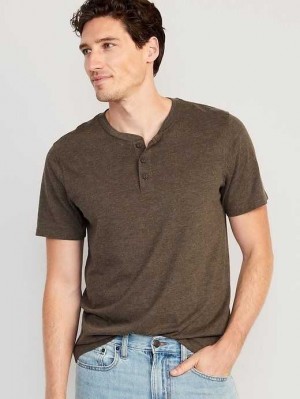 Old Navy Soft-Washed Kurzes-Sleeve Henley T-Shirt T-shirts Herren Kaffee | 7349JTYXK